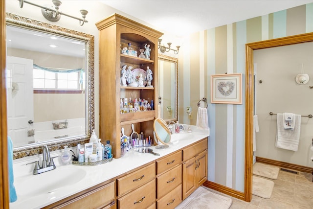 3538 E State Highway Aa, Springfield, MO 65803 - bathroom with double vanity, tile patterned floors, and baseboards