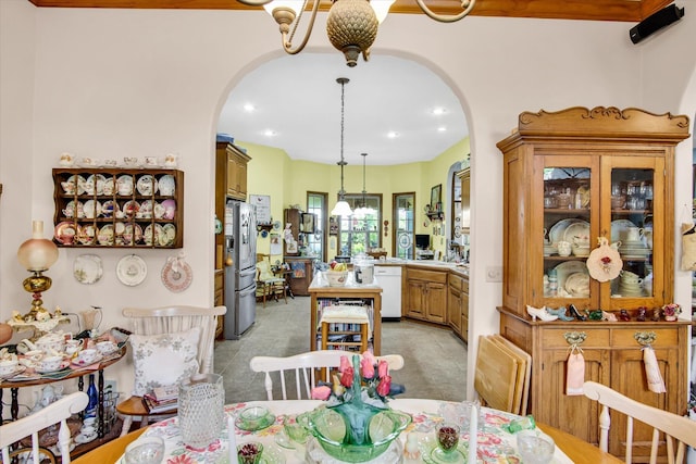 3538 E State Highway Aa, Springfield, MO 65803 - dining room featuring arched walkways, recessed lighting, and a chandelier