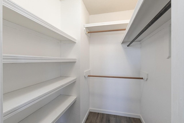 spacious closet with dark wood-type flooring