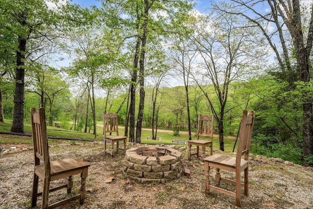 view of yard with an outdoor fire pit