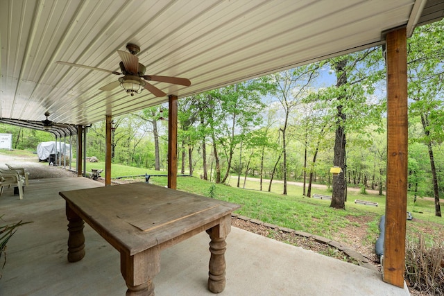 view of patio featuring a ceiling fan