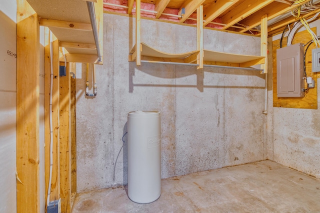unfinished basement with electric panel
