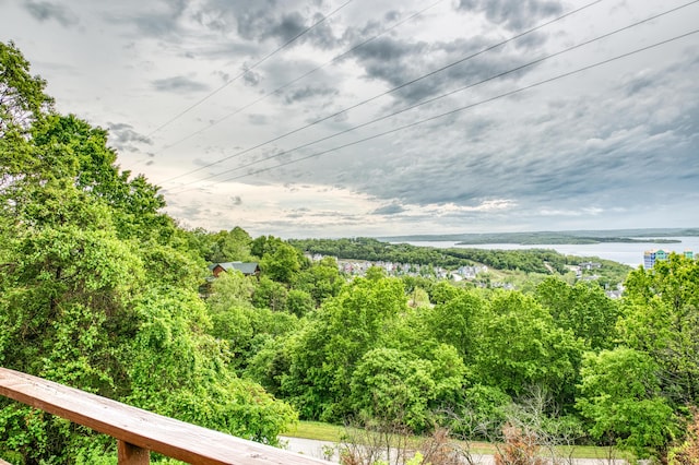 exterior space with a water view