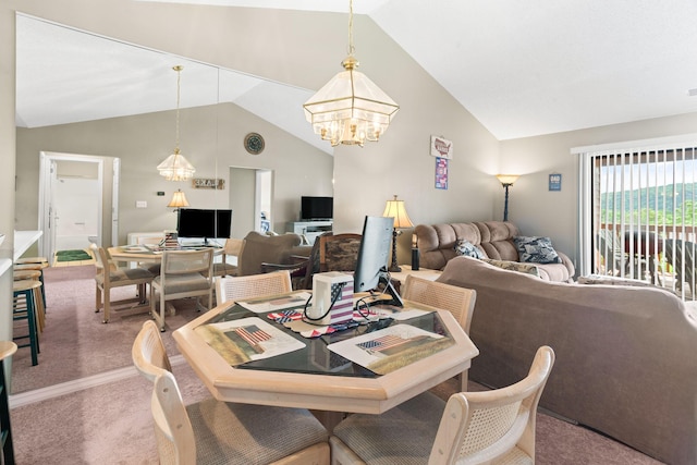 161 Avondale Dr Unit 11, Branson, MO 65616 - dining area with an inviting chandelier, carpet flooring, and lofted ceiling