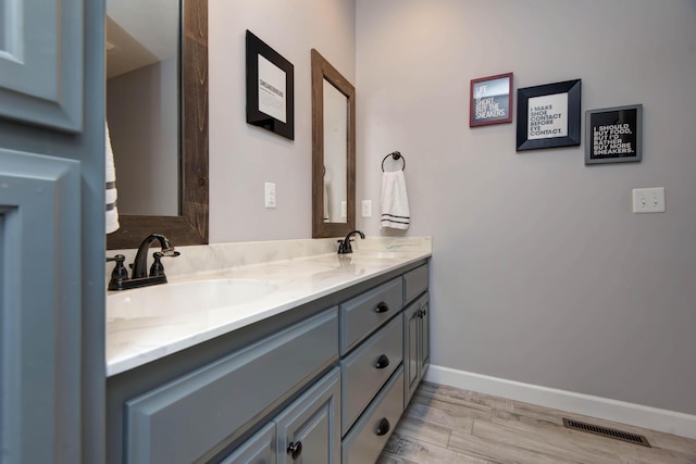 1770 Logan Ridge Rd, Ozark, MO 65721 - bathroom with a sink, double vanity, baseboards, wood finished floors, and visible vents