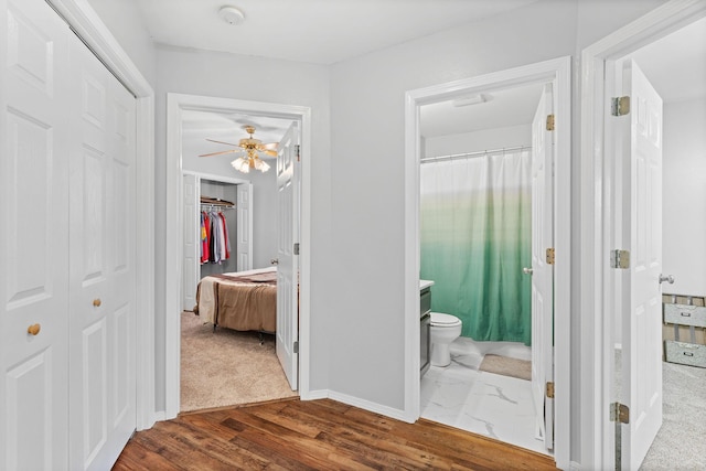 hall featuring baseboards and wood finished floors