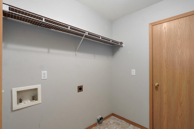 laundry area with electric dryer hookup, baseboards, laundry area, and hookup for a washing machine