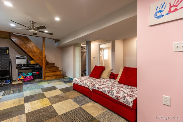 bedroom featuring carpet flooring and recessed lighting