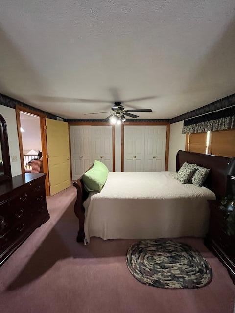 249 Mount Vernon Rd, Forsyth, MO 65653 - bedroom with carpet flooring, a ceiling fan, and two closets
