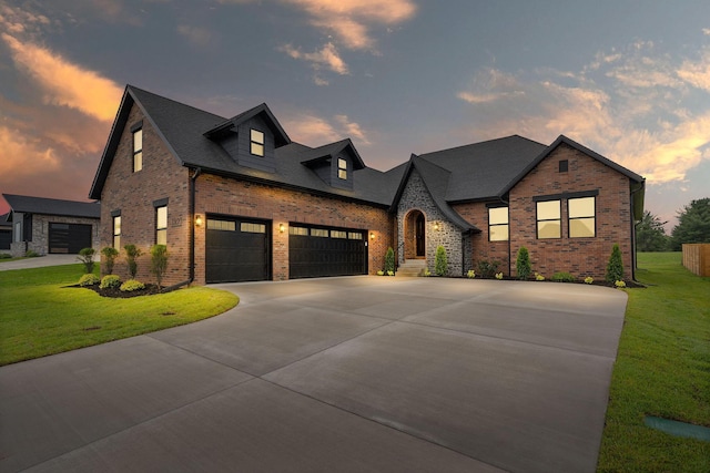 1822 E Cobblestone Dr, Ozark, MO 65721 - view of front of property with brick siding, concrete driveway, a front lawn, a garage, and roof with shingles