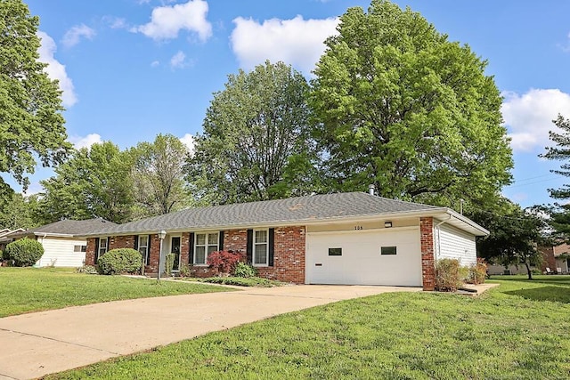 706 W Katella Ct, Springfield, MO 65807 - ranch-style house featuring concrete driveway, brick siding, an attached garage, and a front lawn