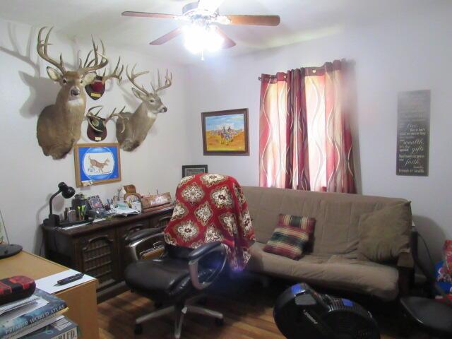 7210 Newkirk Rd, Mountain Grove, MO 65711 - office area featuring ceiling fan and wood finished floors