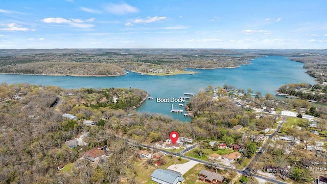 26929 Cordwood Ridge Dr, Shell Knob, MO 65747 - drone / aerial view featuring a water view and a forest view