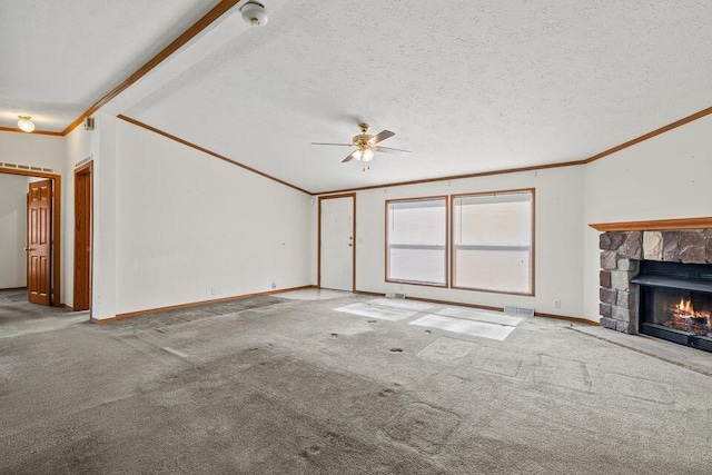 26929 Cordwood Ridge Dr, Shell Knob, MO 65747 - unfurnished living room with crown molding, ceiling fan, visible vents, and baseboards