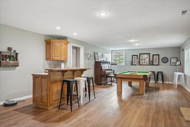 recreation room with visible vents, recessed lighting, pool table, and light wood-type flooring
