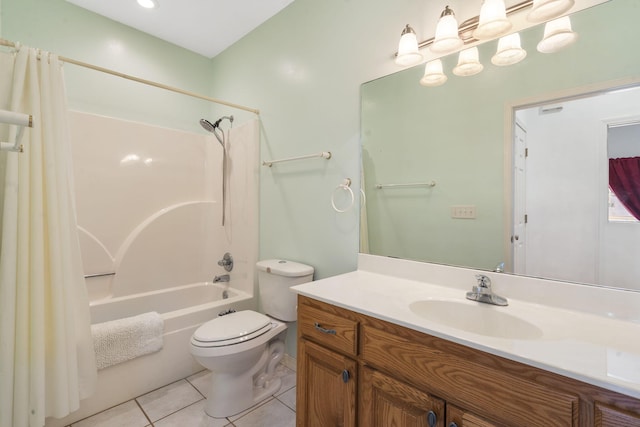 bathroom featuring tile patterned floors, vanity, toilet, and shower / bath combination with curtain