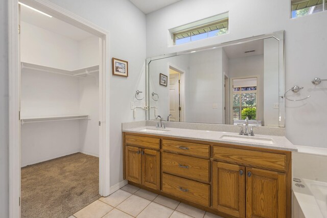 bathroom featuring double vanity, plenty of natural light, and a sink