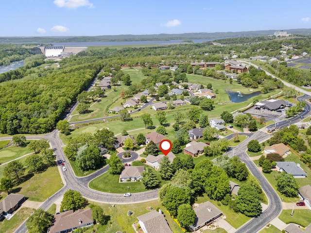 aerial view with a water view and a residential view