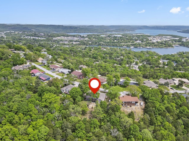 aerial view with a water view and a residential view