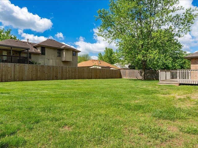 view of yard featuring a deck and a fenced backyard