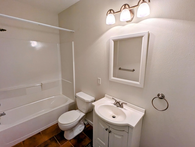 full bath with vanity, tile patterned flooring, bathtub / shower combination, and toilet