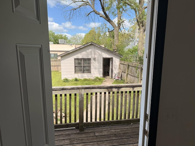 view of wooden balcony featuring a wooden deck