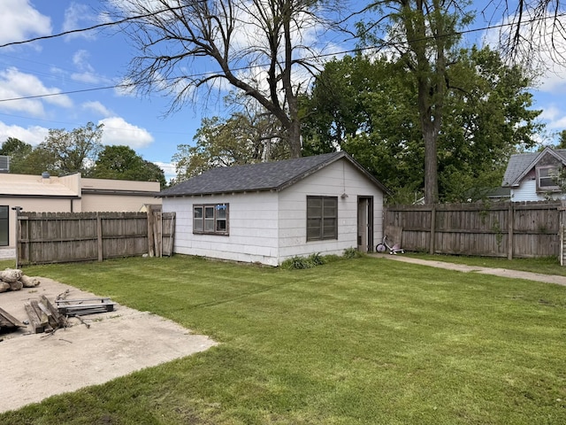 view of outdoor structure with an outbuilding and a fenced backyard