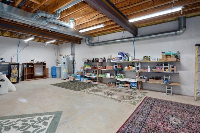 unfinished basement featuring electric water heater
