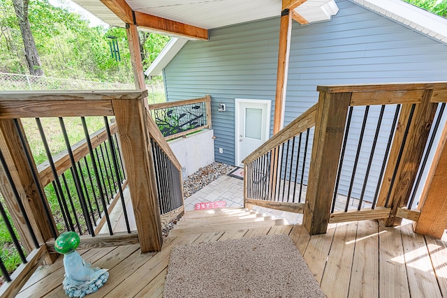deck featuring stairs