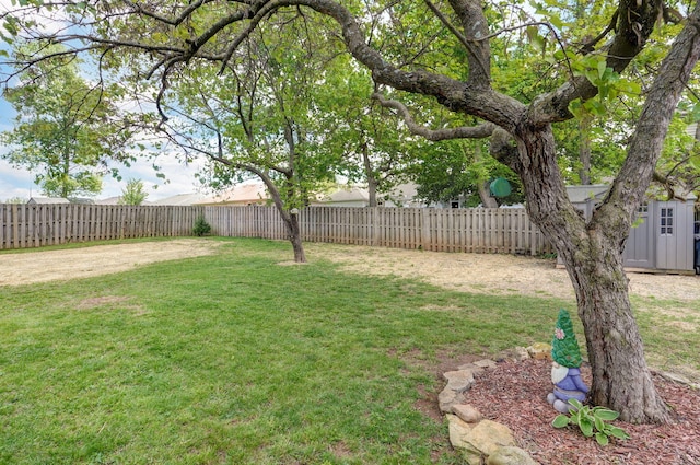 view of yard with a fenced backyard