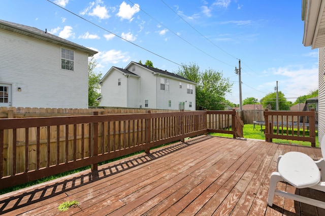 wooden deck with a fenced backyard