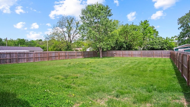 view of yard with a fenced backyard