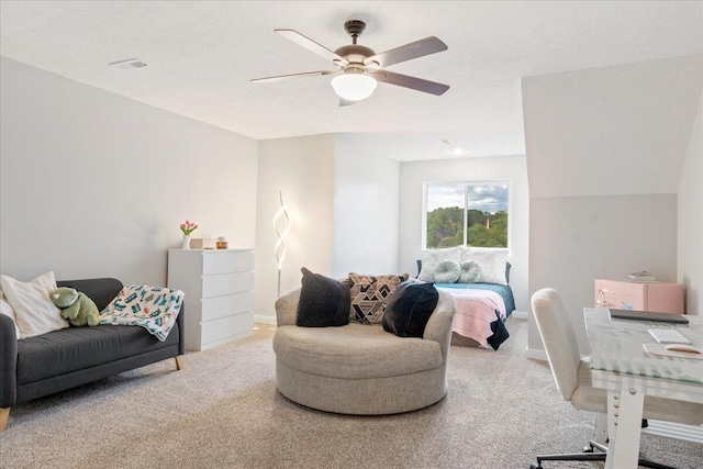 bedroom with carpet floors and a ceiling fan