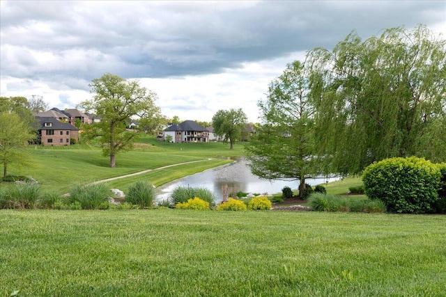 view of home's community featuring a yard and a water view