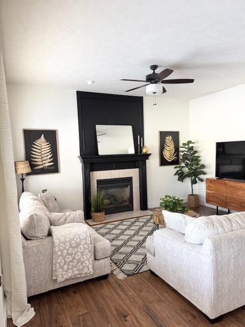 1118 E Ritter St, Republic, MO 65738 - living area featuring a fireplace, ceiling fan, and wood finished floors