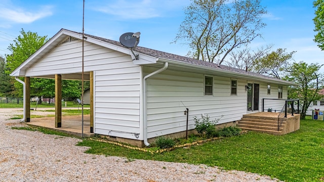 exterior space with a yard and crawl space