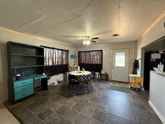 1398 County Road 670, Birch Tree, MO 65438 - dining space with crown molding, visible vents, and ceiling fan