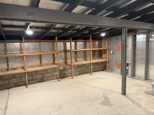 view of unfinished basement