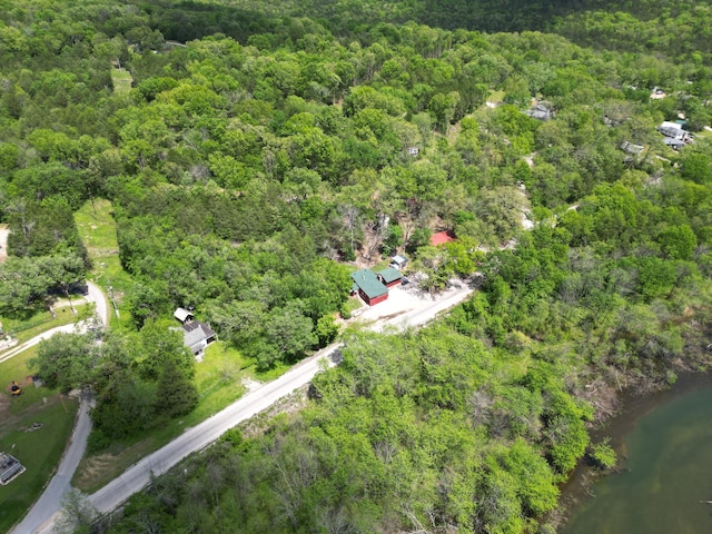 aerial view with a water view and a view of trees