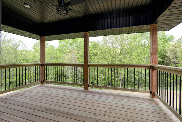 385 Plumtree Dr, Ozark, MO 65721 - deck featuring a forest view and ceiling fan