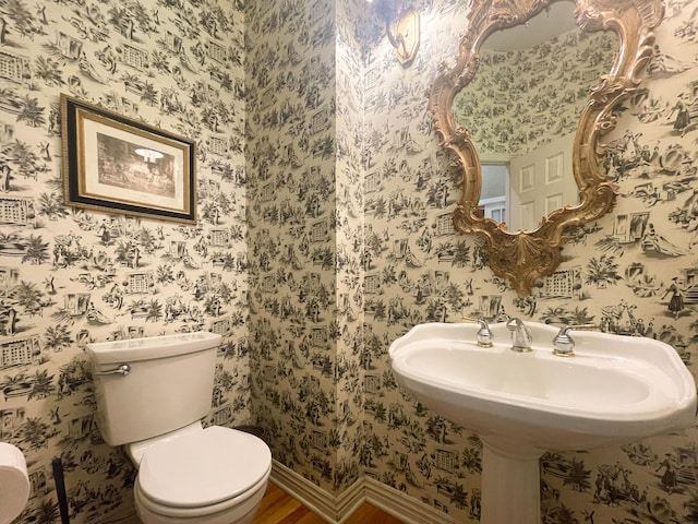 bathroom featuring toilet and wood finished floors
