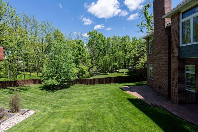 view of yard featuring a fenced backyard and a patio area