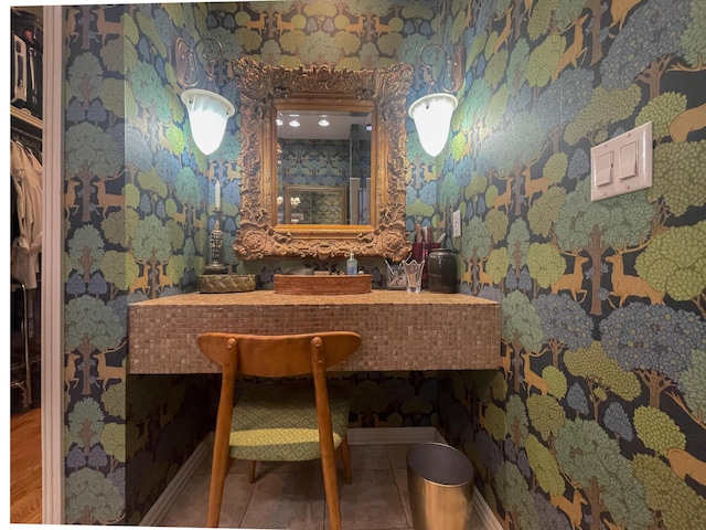 bar with tile patterned flooring