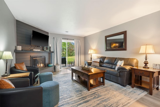 112 Overlook Dr Unit 2, Branson, MO 65616 - living room with a glass covered fireplace and wood finished floors