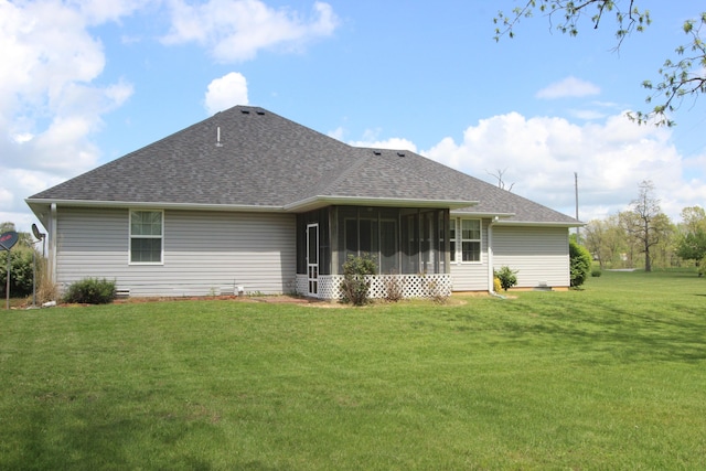 289 Frog Pond Rd, Seymour, MO 65746 - back of house with a yard, roof with shingles, and a sunroom