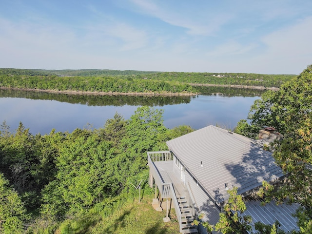 25454 Tulip Pl, Urbana, MO 65767 - drone / aerial view with a water view and a forest view