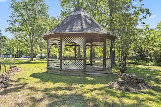 view of property's community featuring a gazebo and a lawn