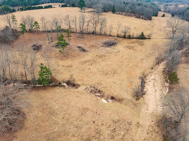 birds eye view of property featuring a rural view