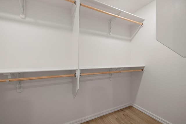 walk in closet with light wood-style floors