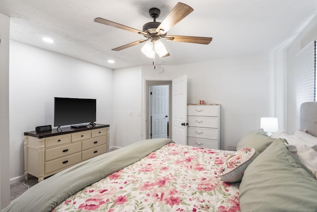 bedroom with ceiling fan and recessed lighting